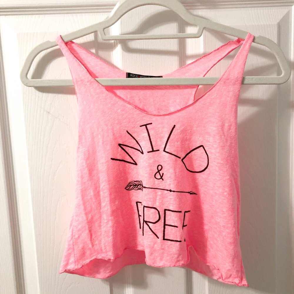"Wild & Free" Bright Pink Cropped Tank